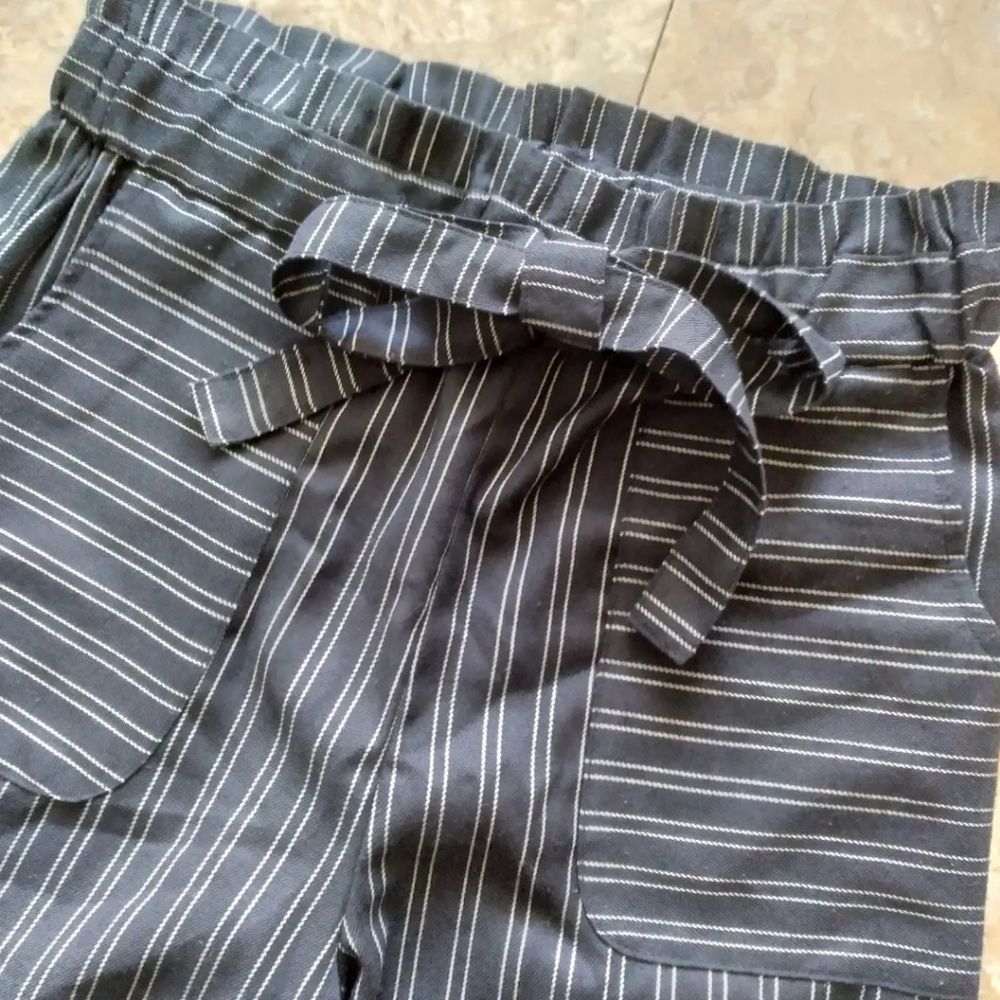 Blue Rain Wide Leg Striped Paperbag waist pants, size S - Picture 2 of 6